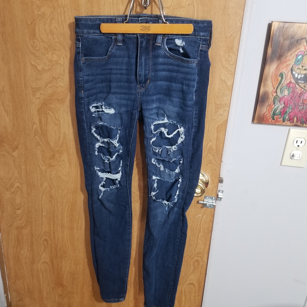 American Eagle Outfitters Dark Blue Distressed Skinny Jeans